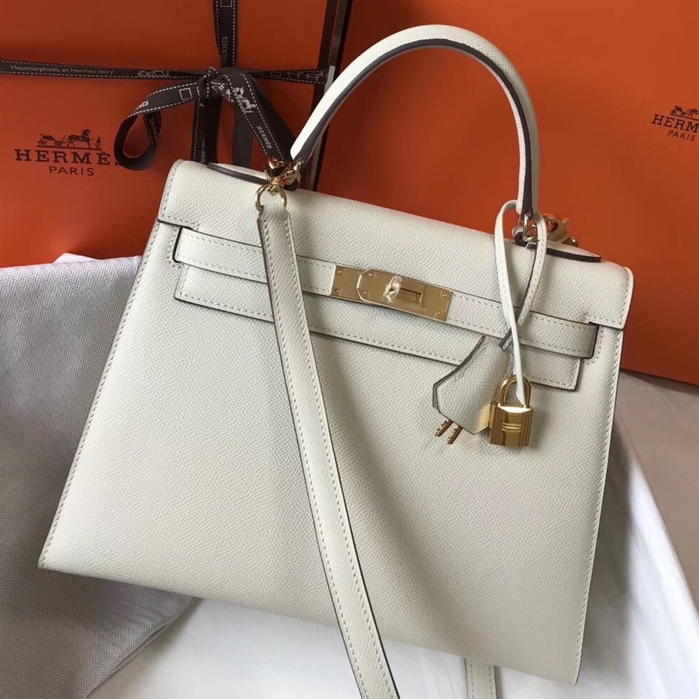 Hermes Kelly 28cm Sellier Bag In White Epsom Leather TDBS26938