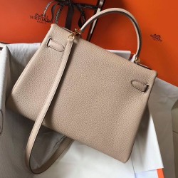 Hermes Kelly 32cm Retourne Bag In Argile Clemence Leather TDBS26940