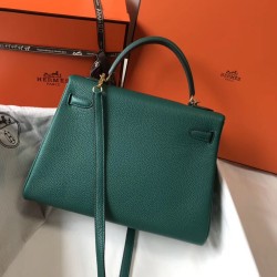 Hermes Kelly 32cm Retourne Bag In Malachite Clemence Leather TDBS26942