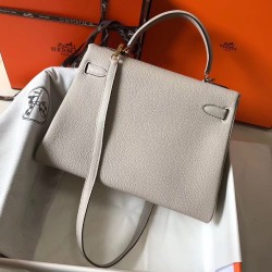 Hermes Kelly 32cm Retourne Bag In Pearl Grey Clemence Leather TDBS26943