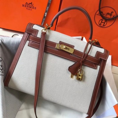 Hermes Kelly 32cm Sellier Bag In Canvas With Barenia Leather TDBS26945