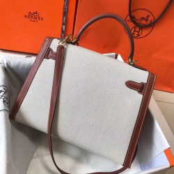 Hermes Kelly 32cm Sellier Bag In Canvas With Barenia Leather TDBS26945