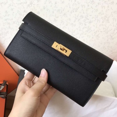 Hermes Kelly Classic Long Wallet In Black Epsom Leather TDBS27754