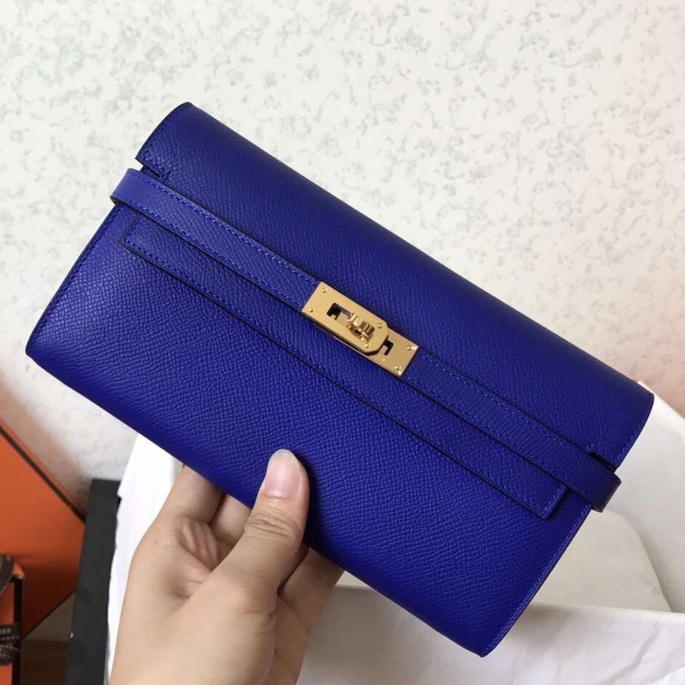 Hermes Kelly Classic Long Wallet In Blue Electric Epsom Leather TDBS27755