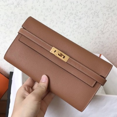 Hermes Kelly Classic Long Wallet In Brown Epsom Leather TDBS27757