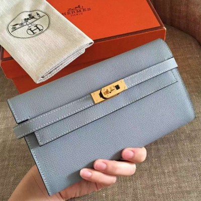 Hermes Kelly Classic Long Wallet In Ciel Epsom Leather TDBS27758