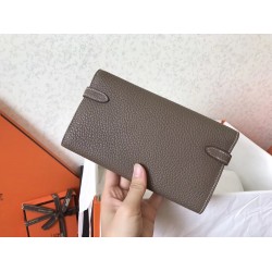 Hermes Kelly Classic Long Wallet In Etoupe Clemence Leather TDBS27759