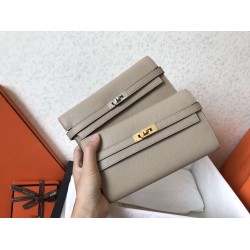 Hermes Kelly Classic Long Wallet In Grey Epsom Leather TDBS27760