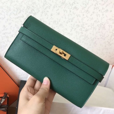 Hermes Kelly Classic Long Wallet In Malachite Epsom Leather TDBS27761