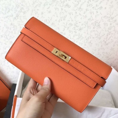 Hermes Kelly Classic Long Wallet In Orange Epsom Leather TDBS27763