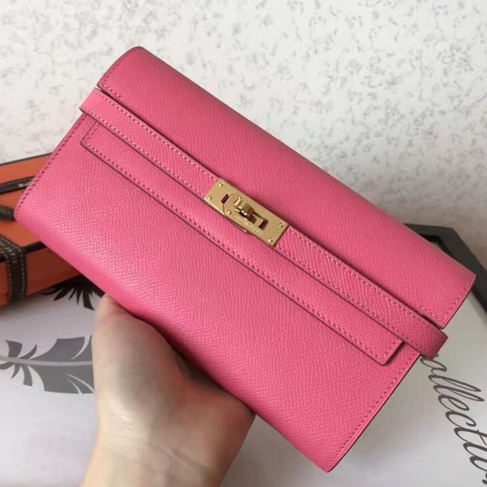 Hermes Kelly Classic Long Wallet In Pink Epsom Leather TDBS27764