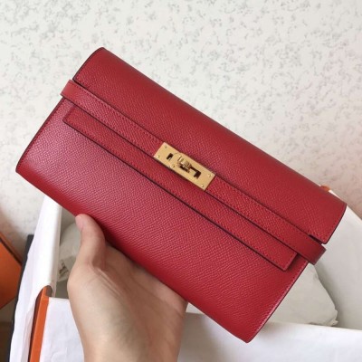 Hermes Kelly Classic Long Wallet In Red Epsom Leather TDBS27765