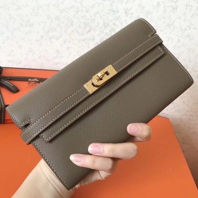 Hermes Kelly Classic Long Wallet In Taupe Epsom Leather TDBS27767