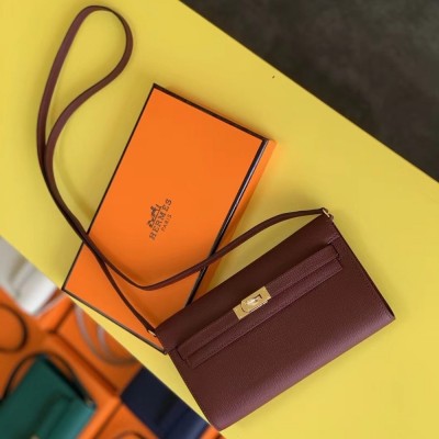 Hermes Kelly Classique To Go Wallet In Bordeaux Epsom Calfskin TDBS27772