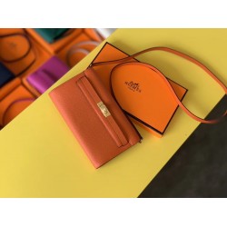 Hermes Kelly Classique To Go Wallet In Orange Epsom Calfskin TDBS27779