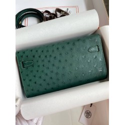 Hermes Kelly Classique To Go Wallet in Malachite Ostrich Leather TDBS27778