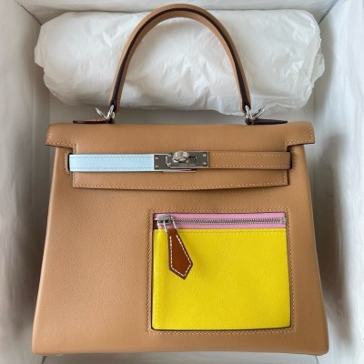 Hermes Kelly Colormatic 25 Handmade Bag in Chai Swifit Leather  TDBS26947