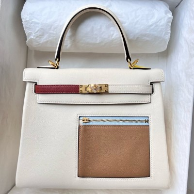 Hermes Kelly Colormatic 25 Handmade Bag in Nata Swifit Leather  TDBS26948