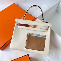 Hermes Kelly Colormatic 25 Handmade Bag in Nata Swifit Leather  TDBS26948