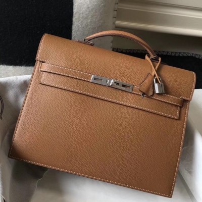 Hermes Kelly Depeche 34 Briefcase In Brown Calfskin TDBS26956