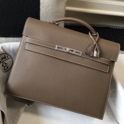 Hermes Kelly Depeche 34 Briefcase In Taupe Calfskin TDBS26957