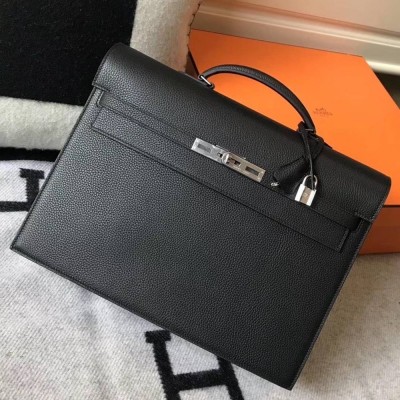 Hermes Kelly Depeche 38 Briefcase In Black Calfskin TDBS26958