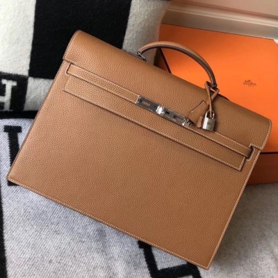 Hermes Kelly Depeche 38 Briefcase In Brown Calfskin TDBS26959