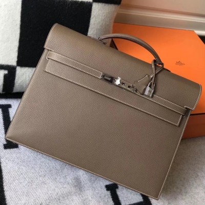 Hermes Kelly Depeche 38 Briefcase In Taupe Calfskin TDBS26960