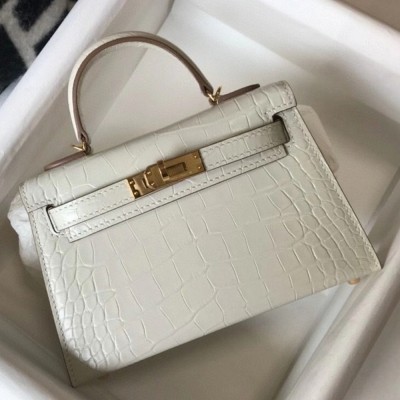 Hermes Kelly Mini II Bag In Beton Embossed Crocodile Calfskin TDBS26962