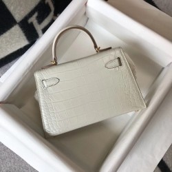 Hermes Kelly Mini II Bag In Beton Embossed Crocodile Calfskin TDBS26962