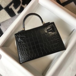 Hermes Kelly Mini II Bag In Black Embossed Crocodile Calfskin TDBS26964