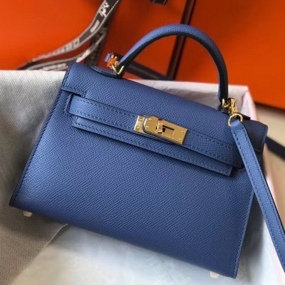 Hermes Kelly Mini II Bag In Blue Agate Epsom Leather TDBS26966