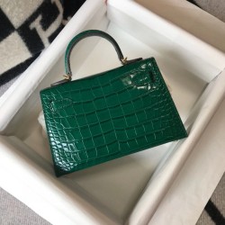 Hermes Kelly Mini II Bag In Green Embossed Crocodile Calfskin TDBS26972