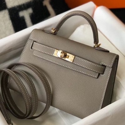 Hermes Kelly Mini II Bag In Gris Asphalt Epsom Leather TDBS26974