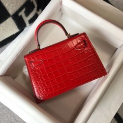 Hermes Kelly Mini II Bag In Red Embossed Crocodile Calfskin TDBS26981