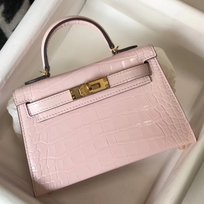 Hermes Kelly Mini II Bag In Rose Dragee Embossed Crocodile Calfskin TDBS26982