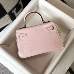 Hermes Kelly Mini II Bag In Rose Dragee Embossed Crocodile Calfskin TDBS26982