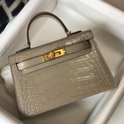 Hermes Kelly Mini II Bag In Taupe Embossed Crocodile Calfskin TDBS26986