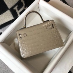 Hermes Kelly Mini II Bag In Taupe Embossed Crocodile Calfskin TDBS26986