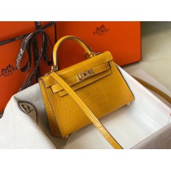 Hermes Kelly Mini II Bag In Yellow Crocodile Embossed Leather TDBS26992