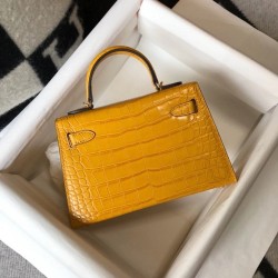 Hermes Kelly Mini II Bag In Yellow Embossed Crocodile Calfskin TDBS26993