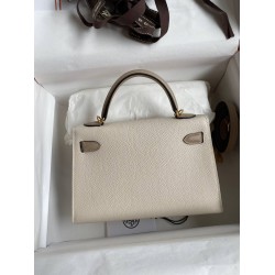 Hermes Kelly Mini II Sellier Bicolor Handmade Bag in Craie and Trench Epsom Calfskin TDBS26995