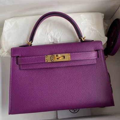 Hermes Kelly Mini II Sellier Handmade Bag In Anemone Epsom Calfskin TDBS26996