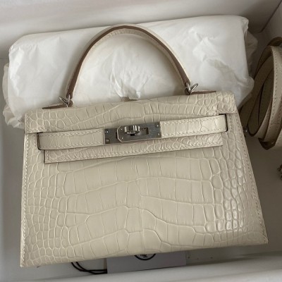 Hermes Kelly Mini II Sellier Handmade Bag In Beton Matte Alligator Leather TDBS26997