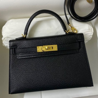 Hermes Kelly Mini II Sellier Handmade Bag In Black Chevre Mysore Leather TDBS27000