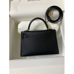 Hermes Kelly Mini II Sellier Handmade Bag In Black Chevre Mysore Leather TDBS27000