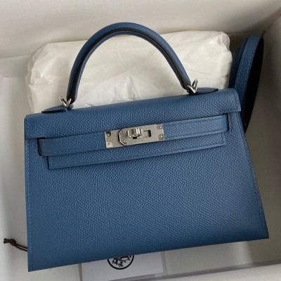 Hermes Kelly Mini II Sellier Handmade Bag In Blue Agate Epsom Calfskin TDBS27003