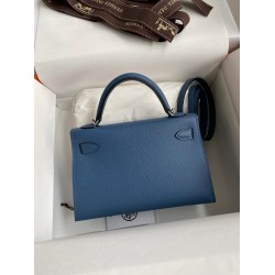 Hermes Kelly Mini II Sellier Handmade Bag In Blue Agate Epsom Calfskin TDBS27003