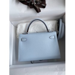 Hermes Kelly Mini II Sellier Handmade Bag In Blue Brume Epsom Calfskin TDBS27004