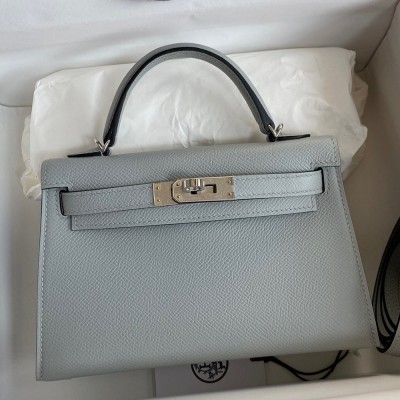 Hermes Kelly Mini II Sellier Handmade Bag In Blue Glacier Epsom Calfskin TDBS27005